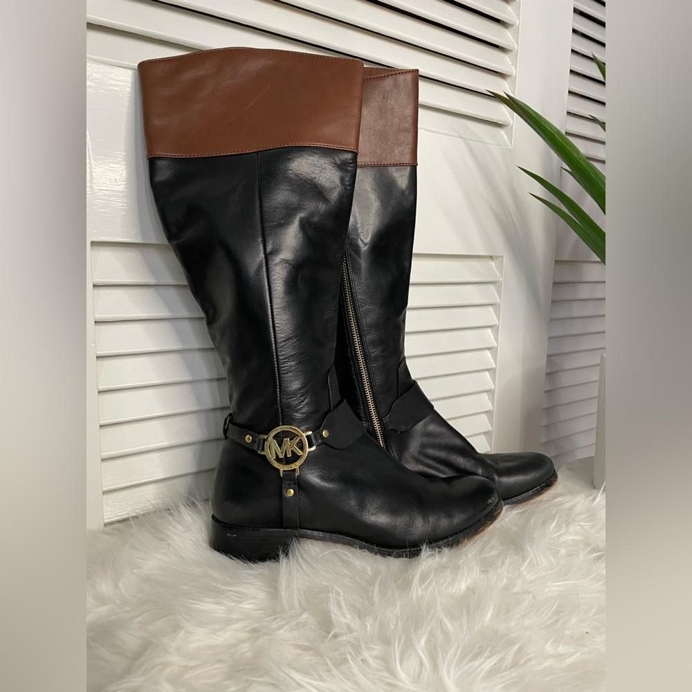 MK Michael Kors US 8.5M Fulton Riding Black/Brown Boots